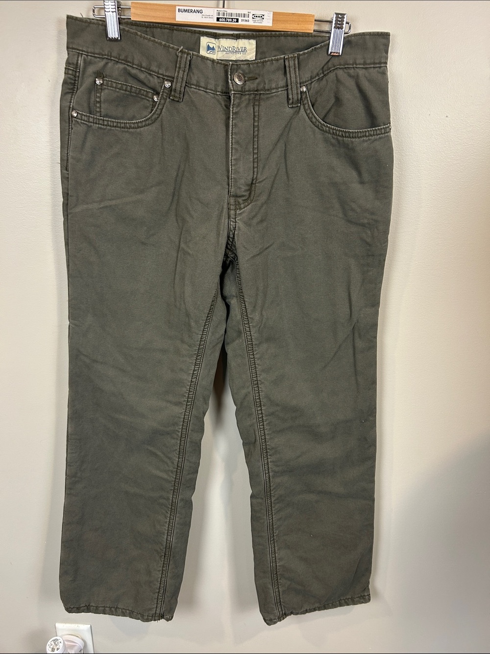 WindRiver Men’s 34 Olive Cotton Canvas Lined Outdoor Pants-hemmed